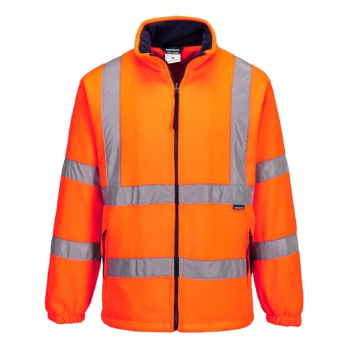 Portwest F300 Hi-Vis Reflective Fleece Jacket with Pockets - CE Certified High Viz Outdoor Safety Workwear, Orange, XL