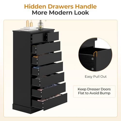 Hasuit Black Tall Dresser for Bedroom, 59.6\'\' High 8 Drawer Dresser, Modern Chest of Drawers Storage Organizer for Closet, Taller Clothes Storage Tower with Ample Storage Space