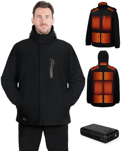 Vantacent89 Heated Jacket for Men with Rechargeable Pack, Winter Windproof Electric Heating Coat Jackets with Detachable Hood