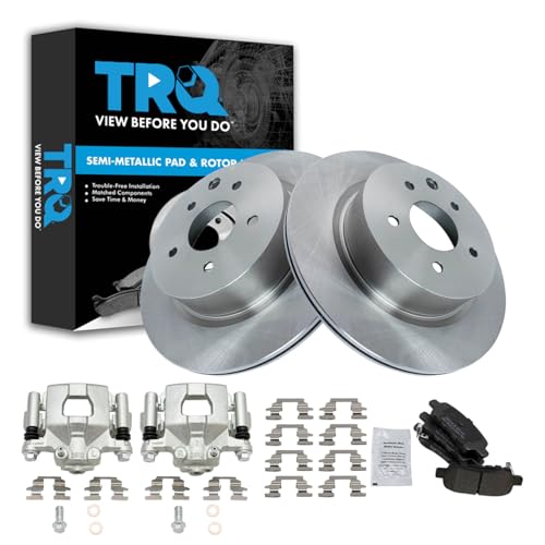 Image of TRQ Rear Brake Pad and Rotor Set Semi Metallic Rotors Calipers Compatible with 2019-2020 Nissan Maxima