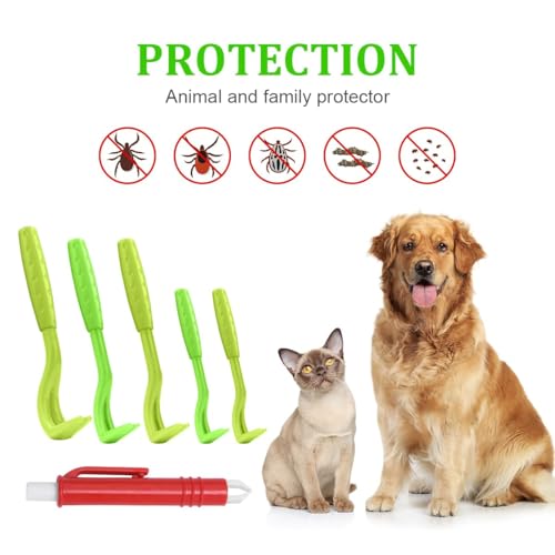 Adiwo Zeckenentferner Set, 6er Set Zeckenheber Enthalten 5 Zeckenhaken und 1 Zeckenpinzette, Zeckenzange Zeckenschutz für Hund, Katze und Mensch