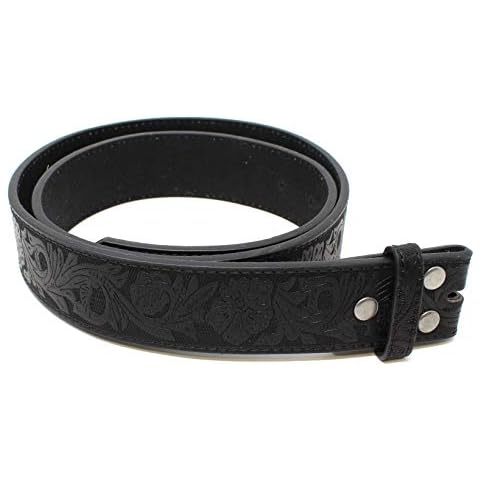 Womens Leather Belt Strap with Embossed Western Flowers Pattern 1.5" Wide with Snaps - Black - XX-Large (44-46) Cover