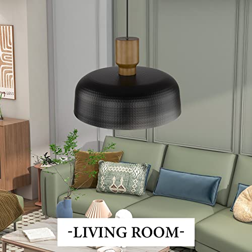 Image of Darkaway Large Industrial Pendant Light Fixtures 18.1inch Ceiling Hanging Lamp with Hammered Metal Shade, Black Oversized Pendant Lighting for Kitchen Island Adjustable Height