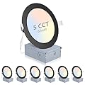 6 Pack Recessed Lighting 6 Inch with Junction Box, 5CCT 6 Inch Black LED Recessed Lights Dimmable 2700K/3000K/4000K/5000K/6000K, 15W1200lm Ultra Thin Recessed Lighting - ETL and Energy Star Certified