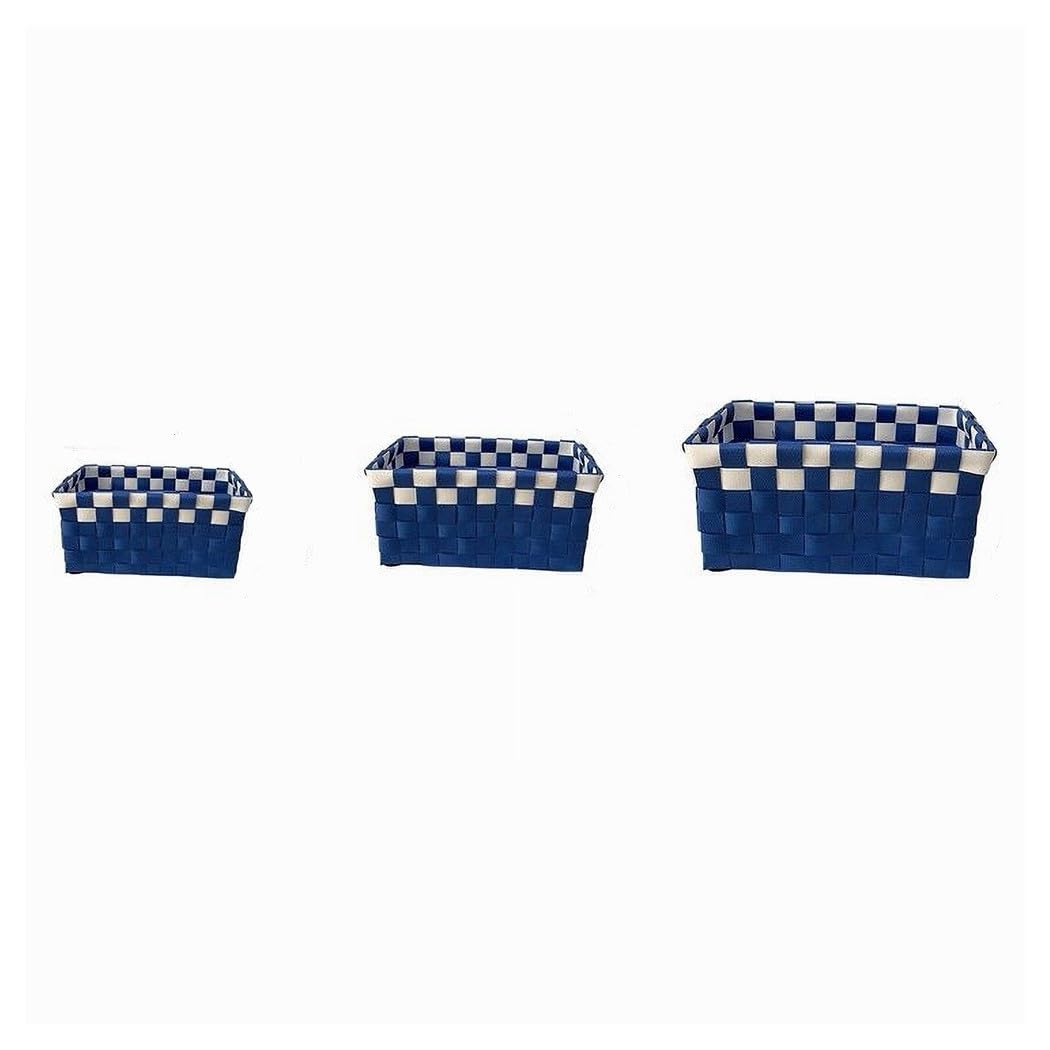 Oise Art Store Trade Shop - Set 3 Cestini Portaoggetti Organizer Tessuto Bagno Rettangolari Blu Bianco 59082 - 4
