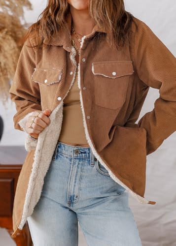 IDEALSANXUN Womens Corduroy Fleece Lined Jackets Fall Winter Coats Button Down Shackets4