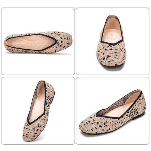 Image of Frank Mully Womens Casual Flat Shoes Square Toe Shoes Knitted Work Flat Comfort Dressy Flat Shoes for Daily Washable