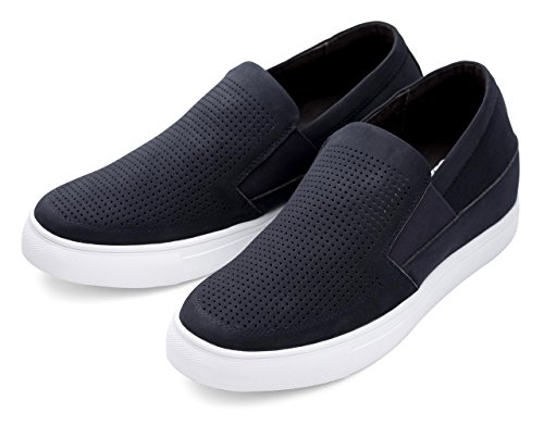 CALTO Men's Invisible Height Increasing Elevator Shoes - Navy Blue Leather Slip-on Lightweight Casual Loafers - 3 Inches Taller - G63892 - Size 10 D(M) US3