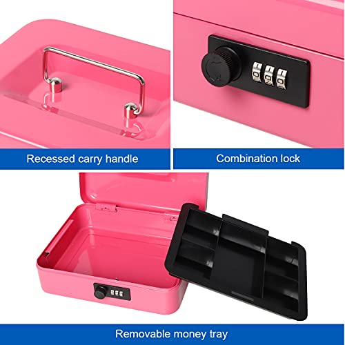 Cash Box With Combination Lock, Metal Money Box For Cash, Lovndi Lock Box With Money Tray, 9.84X 7.87X 3.54 Inches, Pink #TOP1