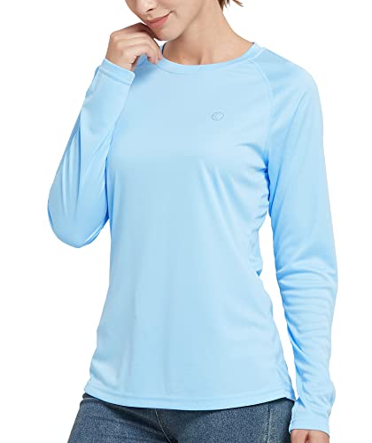 T-shirt de randonnée à manches longues pour femme UPF 50+ - Pour le sport en plein air, le surf, le yoga, le Pilates, le Homewear, bleu clair, S Cover