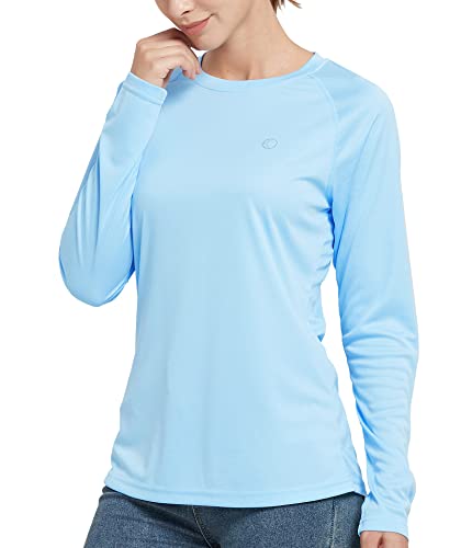 Dames UPF 50+ UV-bescherming shirt wandelen shirts lange mouwen loopshirt voor outdoor sport surfen hardlopen, yoga pilates, lichtblauw, S