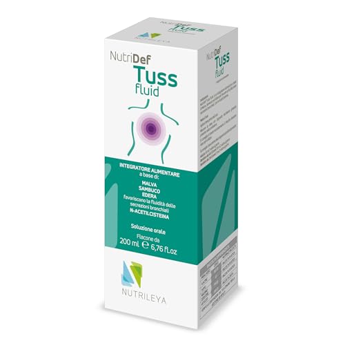 NutriDef Tuss Fluid 200ml - Sciroppo gusto Lampone - Con NAC, Edera, Sambuco e Malva - Azione mucolitica e lenitiva - Senza glutine e lattosio