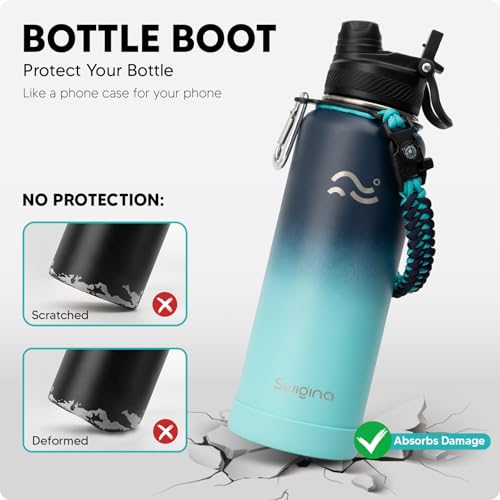Image of Swigina [2-IN-1 LID] Insulated Water Bottle with Silicone Boot (36hrs Cold /18hrs Hot) - DIY Stickers, Leakproof, BPA Free, 40 oz