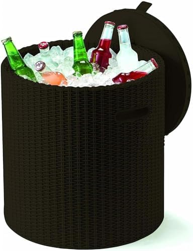 Keter Stool, Capacity 39 Litres Fridge Table for Terrace or Outdoor Stool, Resin with Flat Rattan Finish, 42 x 42 x 41 cm, Brown Keter Stool, Capacity 39 Litres Fridge Table for Terrace or Outdoor Stool, Resin with Flat Rattan Finish, 42 x 42 x 41 cm, Brown