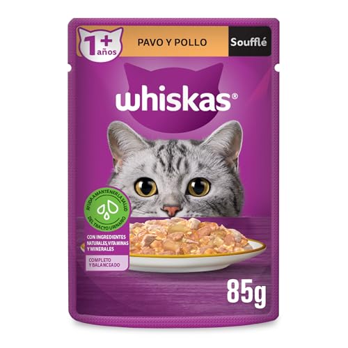 Alimento Para Gato, Pet Products Whiskas Alimento Húmedo para Gatos Adultos, Sabor Soufflé Pavo y Pollo 85g c/u. Paquete de 24 Unidades