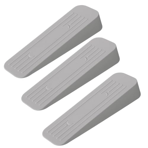 Image of Rubber Door Stopper Wedge, Heavy Duty Anti-Slip Door Holder & Blocker with Strong Grip for Tiles, Marble, Wood, Carpet & Cement Floors | Home, Office, School & Warehouse Use (Greys, Pack of 3)
