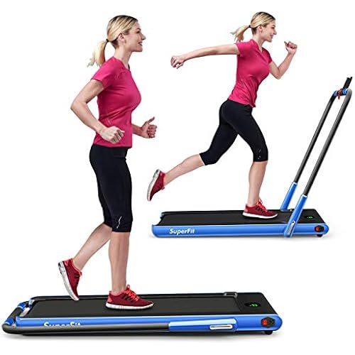 GYMAX Walking Pad, 2 in 1 Free Installation Under Desk Treadmill with Smart App, Remote Control & LED Display, 2.25HP Foldable Portable Compact Running Machine for Small Spaces Home Office