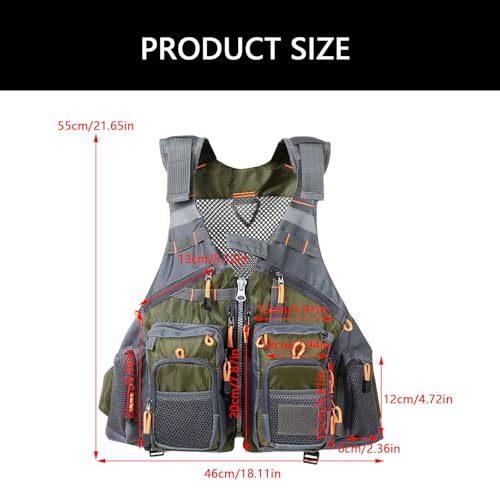 Gilet de pêche à la mouche multifonction réglable avec multi-poches tactiques