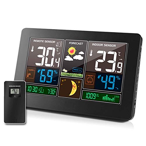 Digitale Vorhersage Wetterstation Wetterüberwachungsuhren Farb-LCD mit Alarm und Temperatur/Luftfeuchtigkeit/Barometer/Mondphase/Atomuhr mit