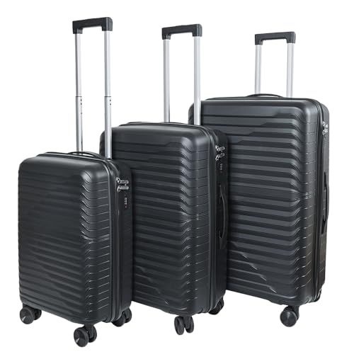 Image of 3G VACANZA Trolley Bags, Hard Case Polypropylene, 360º Wheeling Luggage for Men & Women, Suitcase for Travel, Trolley Bags for Travel, Set of 3 Black