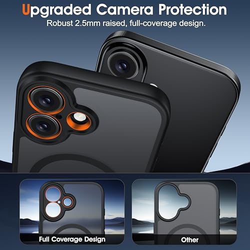 Image of Oterkin Magnetic for iPhone 17 Case Matte,Upgraded Full Camera Protection Compatible with MagSafe Frosted Translucent Shockproof Anti-Scratch Slim Fit Case Military Grade Protection 6.3 (Black)