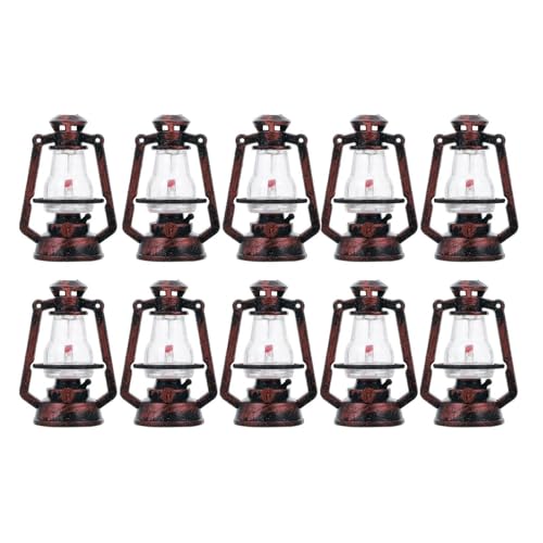 Ciieeo 10 Piezas de Lámparas de Queroseno Miniatura de 2 Pulgadas Decoración Colgante de Cobre Rojo para Árbol de Navidad y Halloween Adorno Vintage Luz Simulada de Linterna