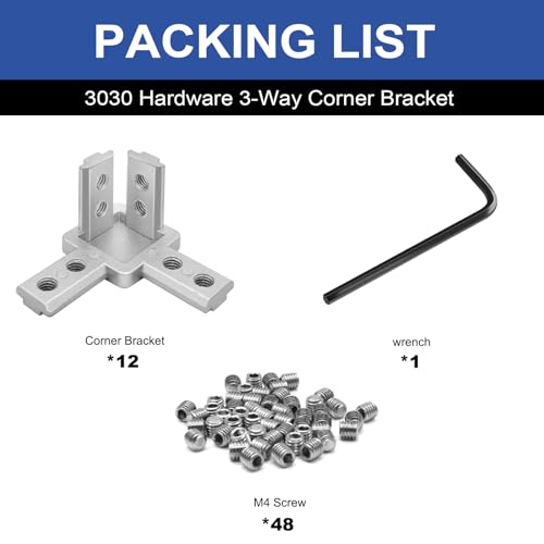 Image of 12pcs 3030 3-Way Angel Bracket Corner Connector 3030 Aluminum Extrusion Hardware T-Slot Accessories V-Slotted with Screws for 3030 Aluminum Profile 3D Printer Frame Parts Silver