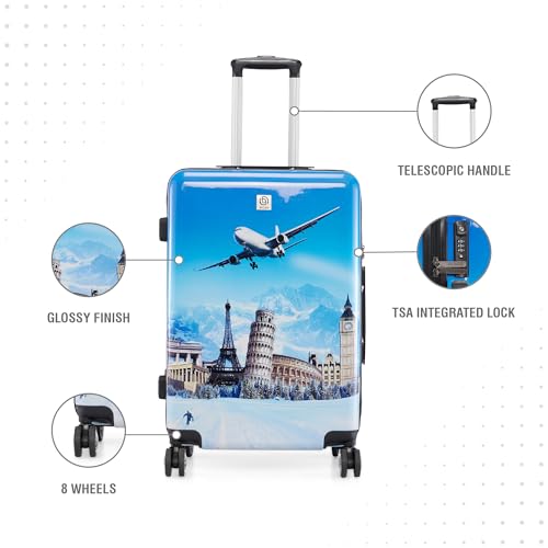 Image of Baomi Printed Blue Hard 26 inch Medium Trolley