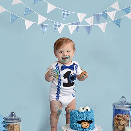 Image of Zwiebeco 32Ft Blue White Plaid Dot Fabric Bunting Banner Triangle Flags Cotton Garland Pennant for Birthday Wedding Baby Shower Engagement Tea Party Classroom Nursery Home Outdoor Garden Decorations