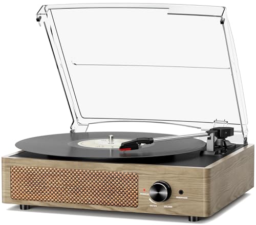 Image of Bluetooth Vinyl Record Player,3-Speed Turntable with Stereo Speakers Vintage Phonograph Record Player, with RCA Line Out AUX in Headphone Jack Grey Wood