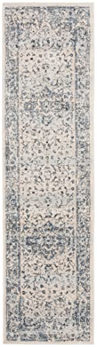 SAFAVIEH Charleston Collection Runner Rug - 2' x 14' Runner, Ivory & Navy, Oriental Distressed Design, Ideal for High Traffic Areas in Living Room, Bedroom, Dining (CHL411A-214)