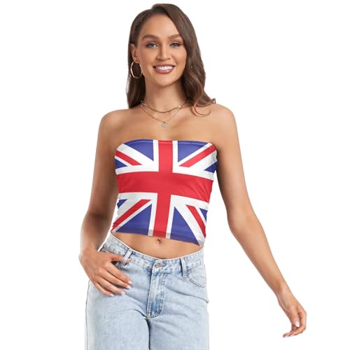 PBJCKAH Women's Sexy Tube Crop Tops UK British Flag Strapless Bandeau Tops for Women Summer Outfits S