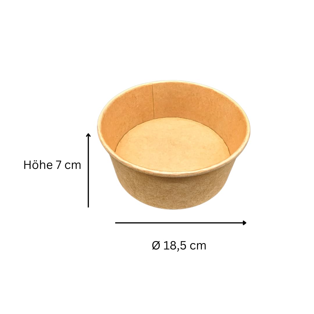 Lot de 50 saladiers à emporter avec couvercle Marron 1300 ml | 50 pièces, carton kraft, revêtement intérieur en PLA, couvercle en PET recyclé