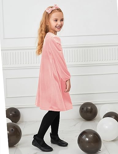 Jxstar Girls Velvet Dress Kids Long Sleeve Shiny Midi Party Fall Clothes Matching Headband3