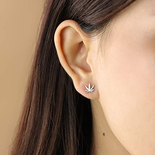 Boma Jewlery Sterling Silver Marijuana Pot Weed Cannabis Leaf Stud Earrings3