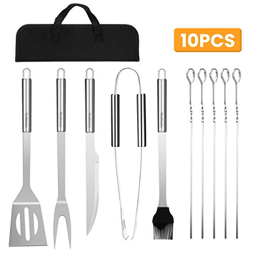 Godmorn Utensilios Barbacoa, 10Pcs Accesorios de Herramienta de Barbacoa de Acero Inoxidable, Juego Completo de Herramientas para Barbacoa para la Fiesta de Campamento y el Picnic