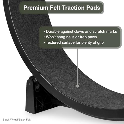 Image of One Fast Cat - Cat Exercise Wheel - Gen. 7 - Safe 48 inch Diameter - Made in The USA - Black Wheel with Black Felt Traction Pads and Solid Inline Wheels