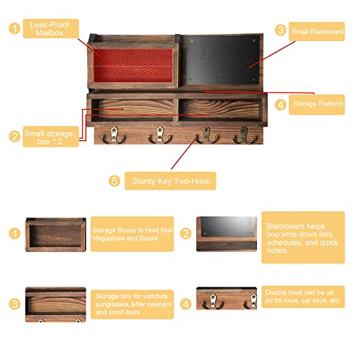 Key Holder for Wall, Mail Organizer Wall Mount with Key Hooks and Wallet Holder, Sunglasses Storage and Dog Leash Hanger, Decorative with 4 Double Hooks and Chalkboard - Image 4