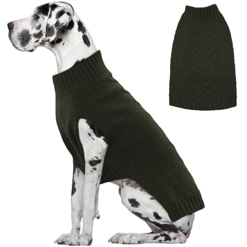 IECOii Big Dog Sweater - Extra Large Dog Sweater for Cold Weather in Army Green, 4XL for Doberman & Great Dane XXXX-Large(Chest:35.4 in) Army-Green
