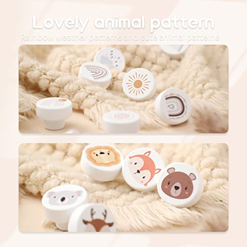 OESSUF 12 Stk Schrankknöpfe Holz fur Kinderzimmer, 35mm Runde Möbelknöpfe mit Schrauben, Holzgriffe für Schränke Weiß Türknöpfe für Kinder