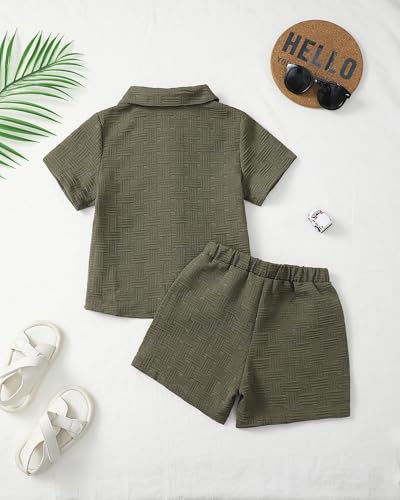 Image of Toddler Boy Clothes Little Kids Summer Outfits Short Sleeve Button Down Shirt Top Shorts Set 2 PCS Boy's Clothing