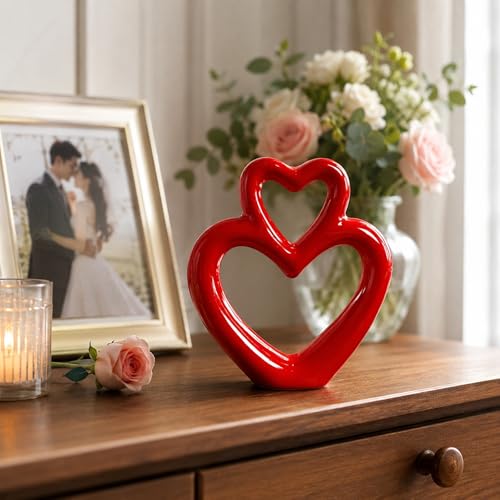 Escultura de corazón de cerámica roja LUOZZY para decoración miniatura 6