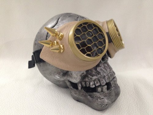 Steampunk Goggles - Tan Leather - Wing Spikes - Honeycomb
