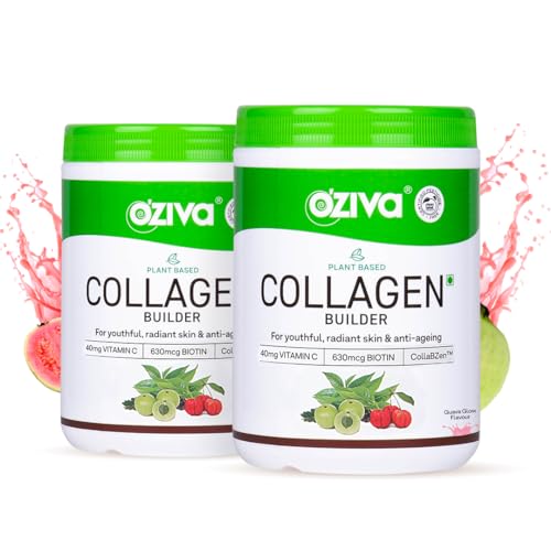 OZiva Vegan Collagen Supplement (Guava Glow) for Skin, Hair & Nails | Plant-Based Collagen Peptides Supplement for Men & Women | Non-GMO, No Sugar Added | Powder, 200g (Pack of 2)