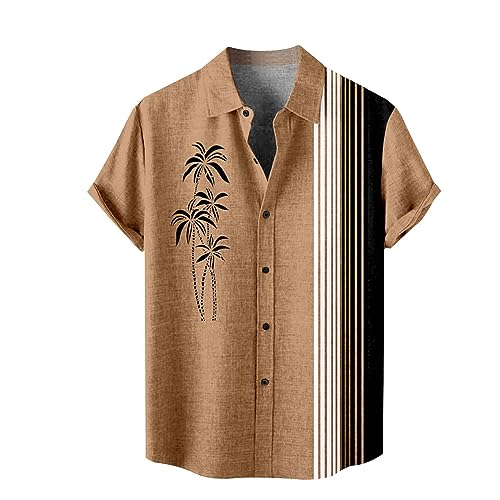 Camisas hawaianas para hombre, camisas florales con botones, tropicales, vacaciones, playa, verano, beige, XXL
