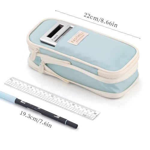 EASTHILL Big Capacity Pencil Case Large Pencil Pouch Stationery Pen Bag for Teen Girls-Blue