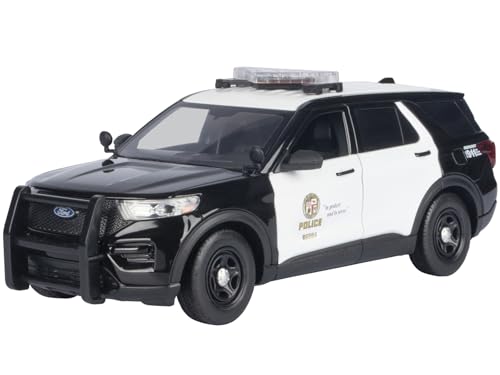2022 Police Interceptor Utility Black and White with Flashing Light Bar and Front and Rear Lights and Sounds 1/24 Diecast Model Car by Motormax 79548