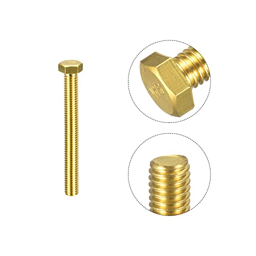 Image of uxcell Brass Hex Bolts, 3 /8-16x3-1 /2 1pcs Fully Thread Grade 4.8 Solid Brass Hexagon Head Bolt Machine Screws for Machinery