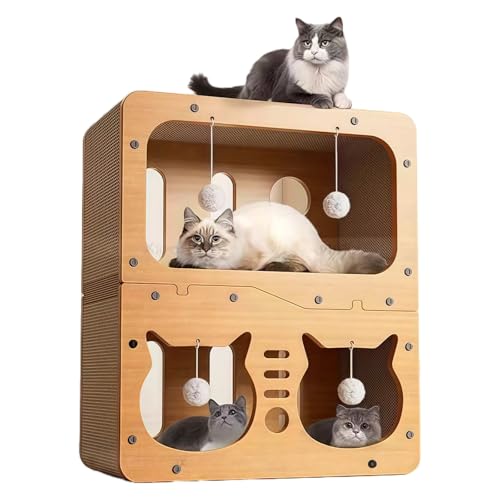猫 ダンボールハウス 爪研ぎハウス 木製 多機能 大きいサイズの二重層 耐久性 高密度 爪研ぎ 隠れ家 遊び場 2段 可愛い 四季対応 家具傷防止 運動不足改善 ストレス解消 猫 爪研ぎ 段ボールハウス ベッド 箱 隠れ家 組み立て簡単 収納簡単 省スペー