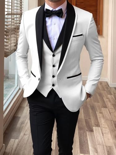 Men's Slim Fit 3 Piece Suit Business Black Lapel Shawl Groom Wedding Prom Tuxedo Suit2